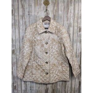 Chico's Lightweight Quilted Jacket Cream White Floral Button Front Sz 2 / Large